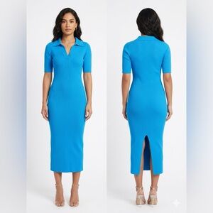 Caroline Constas V - Neck Midi Length light Blue Dress